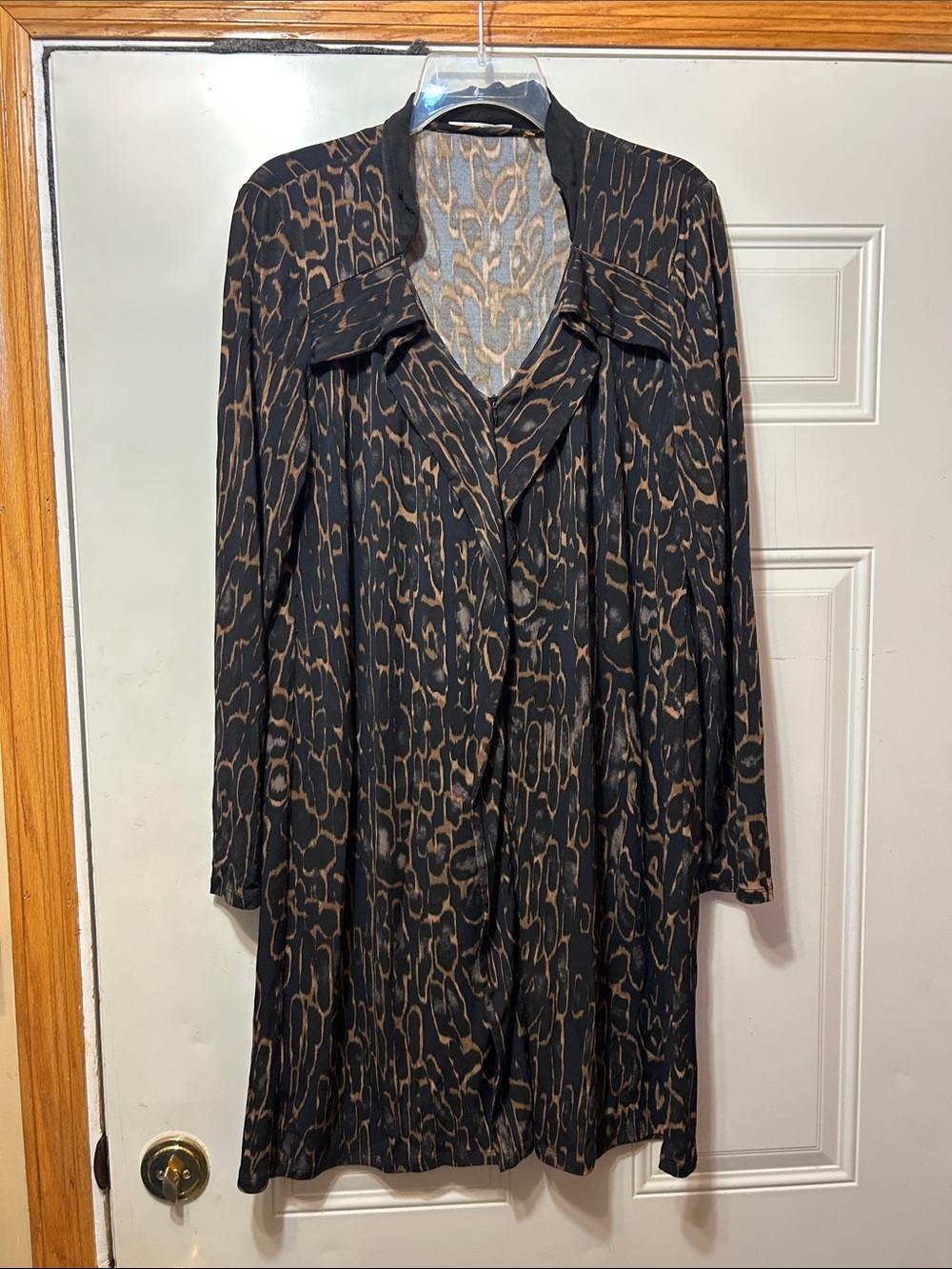 Tahari Black and Brown Animal Print Long Sleeve Dress M